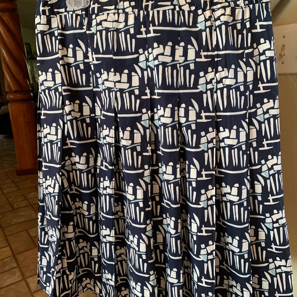 Tory Burch Navy and White Printed A-Line Skirt - Picture 10 of 16